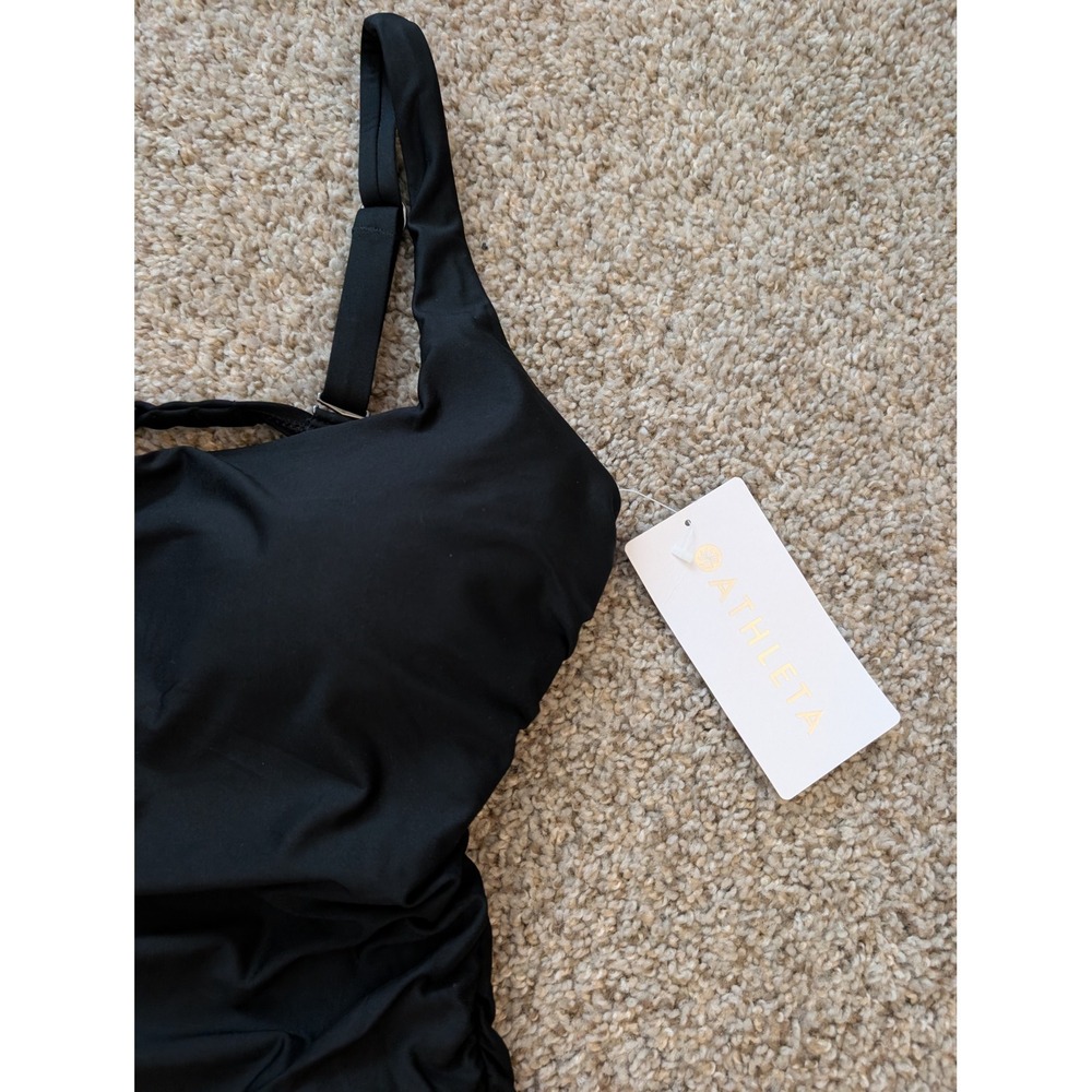 Athleta Square Neck Bra Cup Tankini Black Ruched Swim Top 36D/DD NWT - Picture 2 of 5